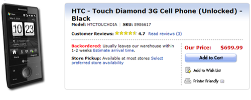 HTC Touch Diamond now available at Best Buy