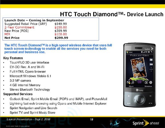 Sprint HTC Touch Diamond Ready for September Launch