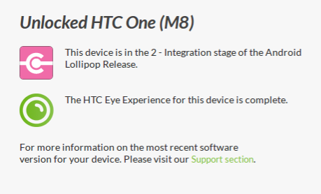 HTC One M8 Unlocked update status